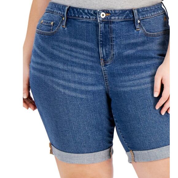 TOMMY HILFIGER Women's TH Flex Denim Shorts 24W Blue Cuffed 9" Inseam Cuffed NWT - Picture 2 of 11